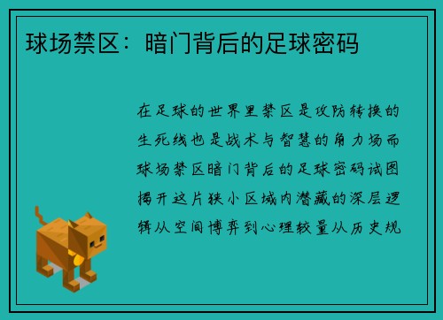 球场禁区：暗门背后的足球密码